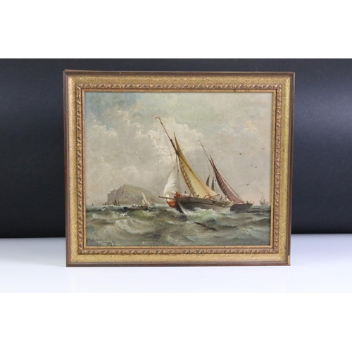 167 - William Gibbons (fl 1858-1892), Oil Painting on Board of Sailing and Rowing Boats at Sea, signed low... 