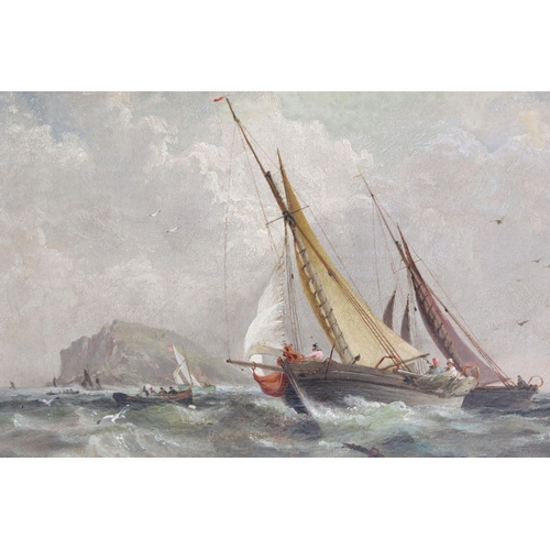 167 - William Gibbons (fl 1858-1892), Oil Painting on Board of Sailing and Rowing Boats at Sea, signed low... 