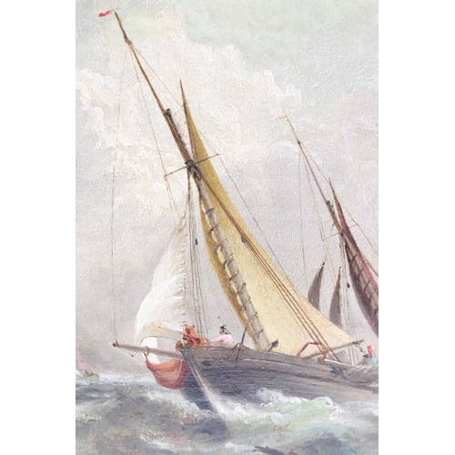 167 - William Gibbons (fl 1858-1892), Oil Painting on Board of Sailing and Rowing Boats at Sea, signed low... 