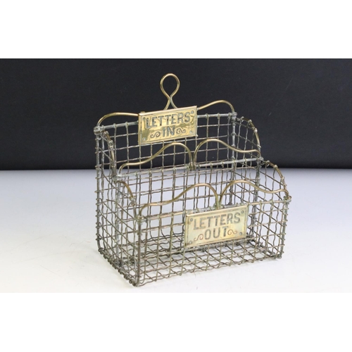 169 - Edwardian Brass Wire Work ' Letters' In / Letters' Out ' Letter Rack, 17cm wide together with a Bras... 