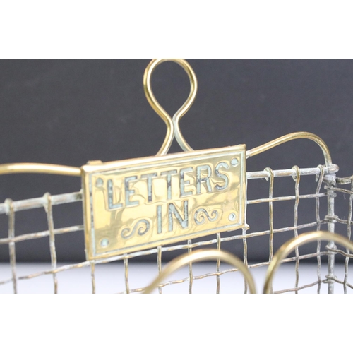 169 - Edwardian Brass Wire Work ' Letters' In / Letters' Out ' Letter Rack, 17cm wide together with a Bras... 