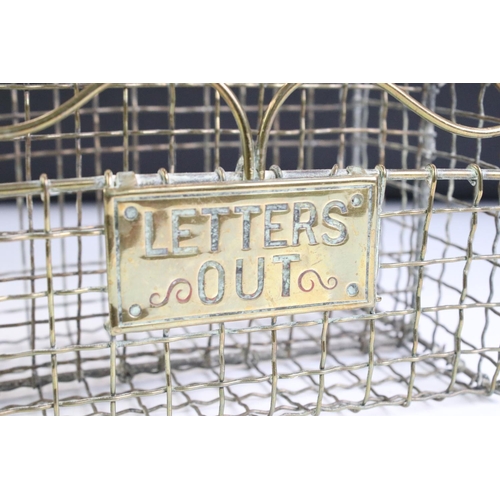 169 - Edwardian Brass Wire Work ' Letters' In / Letters' Out ' Letter Rack, 17cm wide together with a Bras... 