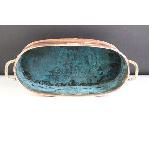 170 - French Copper Planter with rounded ends and brass handles, 33cm long x 10cm high