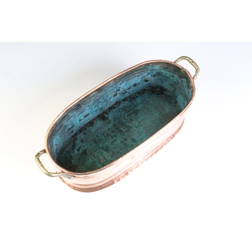 170 - French Copper Planter with rounded ends and brass handles, 33cm long x 10cm high