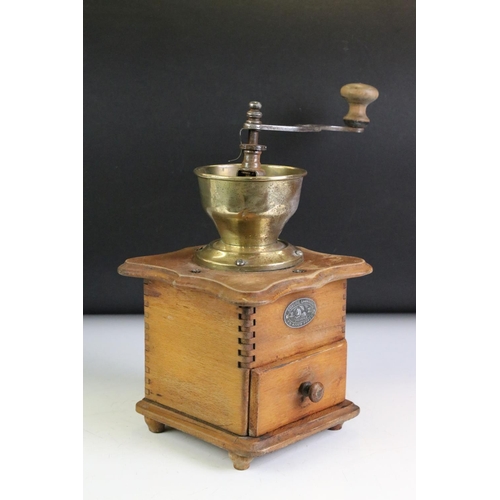 178 - Early to Mid 20th century French Wooden and Brass ' Zassenhaus ' Coffee Grinder with drawer, 30cm hi... 