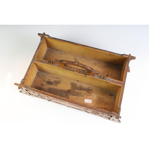 184 - Late 19th / Early 20th century Oak Fretwork Carved Two Section Cutlery Tray with carrying handle, 38... 