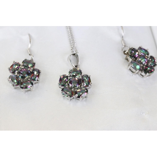 230 - Fancy silver multi stone pendant and earring set