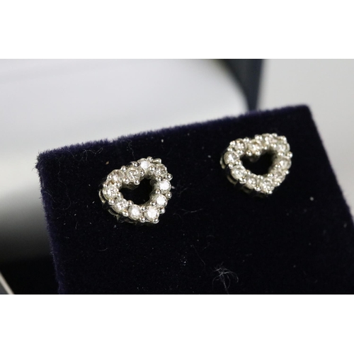 240 - Pair of 14ct white gold heart shaped diamond earrings