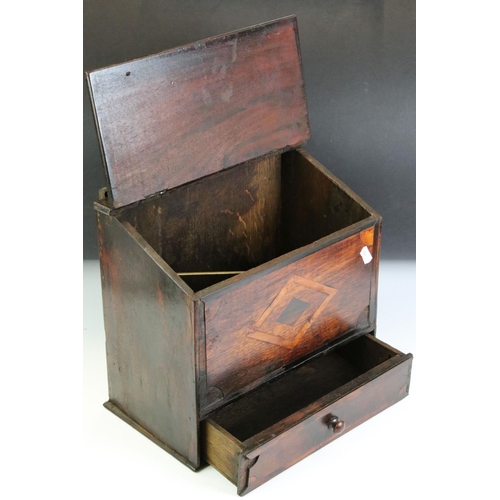 133 - 19th century Oak Inlaid Hanging Candle Box with drawer below, 42cm high