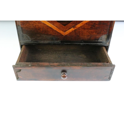 133 - 19th century Oak Inlaid Hanging Candle Box with drawer below, 42cm high