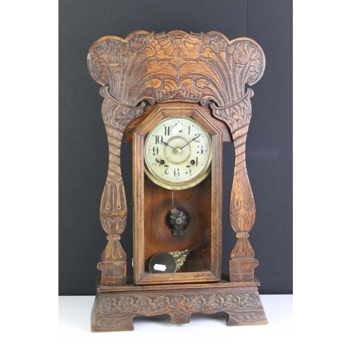 159 - Late 19th century American Gingerbread Mantle Clock, the dial marked ' made in the New Haven Clock C... 