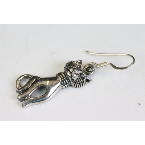 266 - Pair of silver cat drop earrings