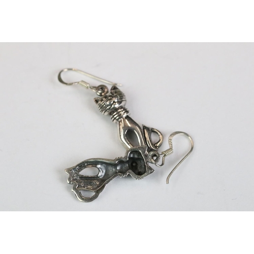 266 - Pair of silver cat drop earrings