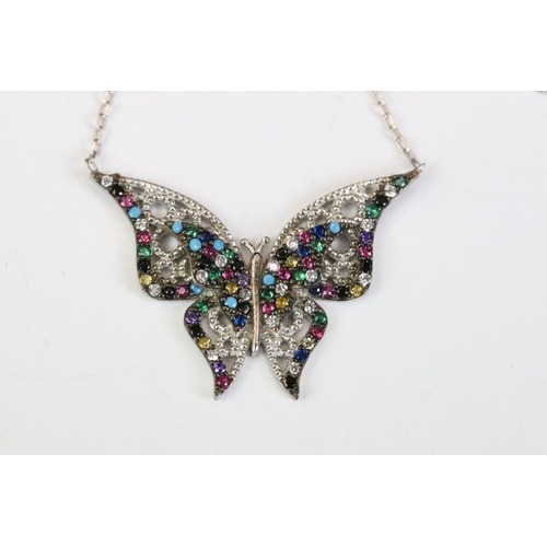 269 - Silver and CZ butterfly necklace