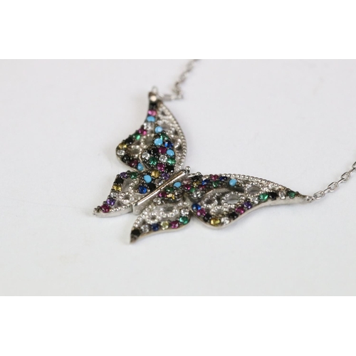 269 - Silver and CZ butterfly necklace