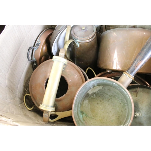 413 - Large collection of Copper including Swiss Copper Escargot Pan, Three Graduating Saucepans and Two f... 