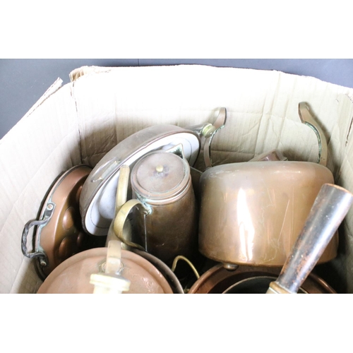 413 - Large collection of Copper including Swiss Copper Escargot Pan, Three Graduating Saucepans and Two f... 