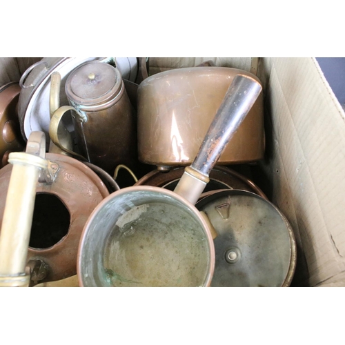 413 - Large collection of Copper including Swiss Copper Escargot Pan, Three Graduating Saucepans and Two f... 