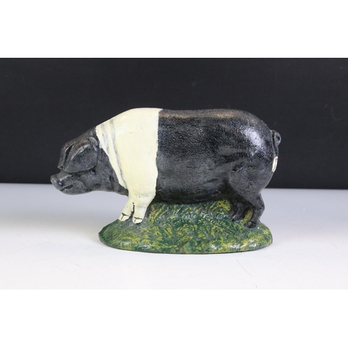 436 - Cast iron saddleback pig & collie doorstops, together with a vintage dog nutcracker