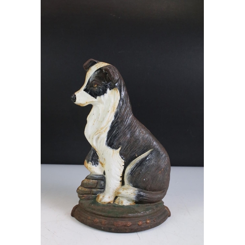 436 - Cast iron saddleback pig & collie doorstops, together with a vintage dog nutcracker