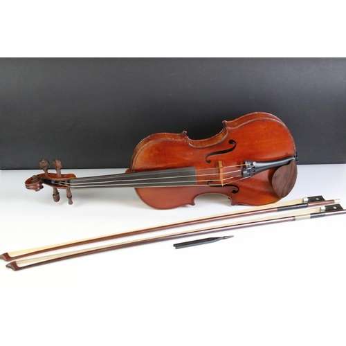 441 - Violin with label to interior ' Copie de J. Bte. Vuillaume a Paris ', 58.5cm long, with two bows and... 