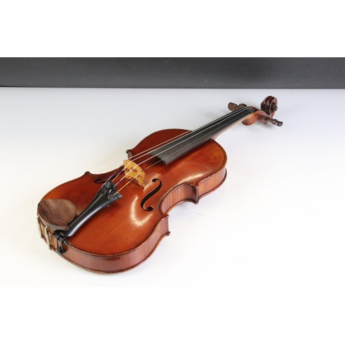 441 - Violin with label to interior ' Copie de J. Bte. Vuillaume a Paris ', 58.5cm long, with two bows and... 