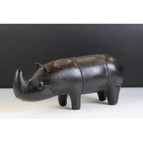 460 - Small Brown Leather Liberty style Rhino together with Four other Leather covered Animals including K... 