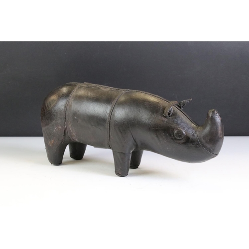 460 - Small Brown Leather Liberty style Rhino together with Four other Leather covered Animals including K... 