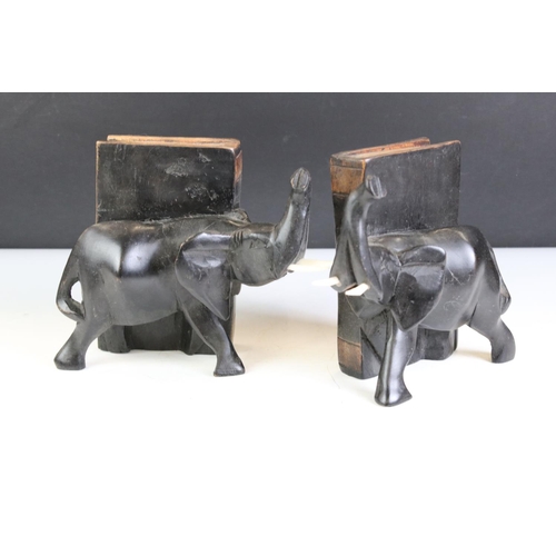 462 - Mixed lot including Two Pairs of Wooden Elephant Bookends, Chinese Lacquered Jewellery / Vanity Box,... 