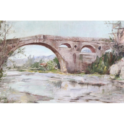 466 - Four scenic oil paintings on panel board & canvas, to include Ponte Medici Florence, a canvas view w... 