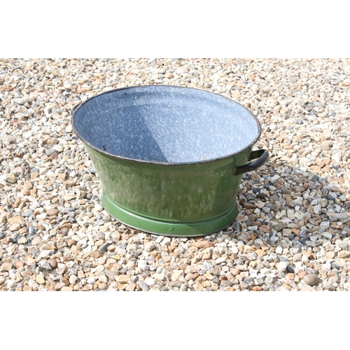 532 - Green Enamel Oval Wash Tub / Garden Planter, 51cm long