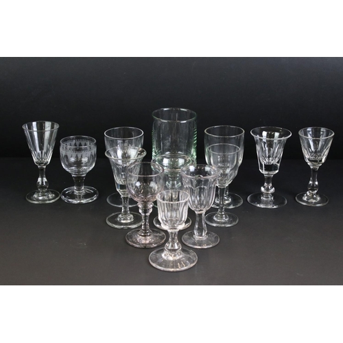 72 - Collection of Thirteen Antique Drinking Glasses, mainly Wine or Cordial Glasses including two Trumpe... 