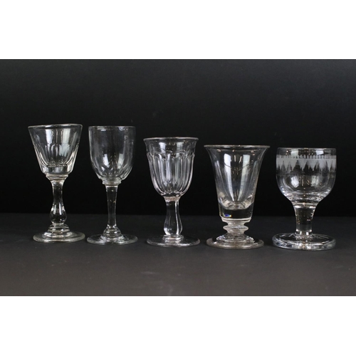 72 - Collection of Thirteen Antique Drinking Glasses, mainly Wine or Cordial Glasses including two Trumpe... 