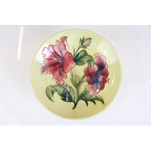 80 - Moorcroft Pottery Bowl decorated in the Hibiscus pattern on a pale green ground, Walter Moorcroft pa... 