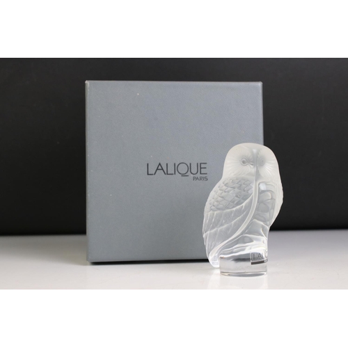 86 - Lalique ‘Chouette ‘ Glass Paperweight in the form of an Owl, label and etched mark to base, 9.5cm hi... 