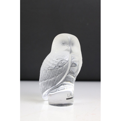 86 - Lalique ‘Chouette ‘ Glass Paperweight in the form of an Owl, label and etched mark to base, 9.5cm hi... 