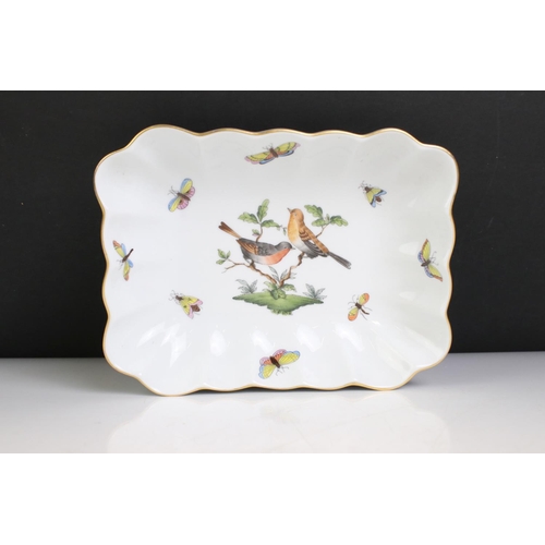 87 - Herend Porcelain Fluted Nut Bowl with hand painted decoration of birds, butterflies and insects, 18c... 