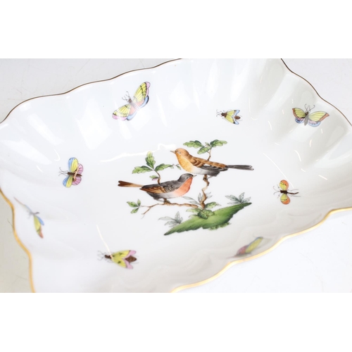 87 - Herend Porcelain Fluted Nut Bowl with hand painted decoration of birds, butterflies and insects, 18c... 