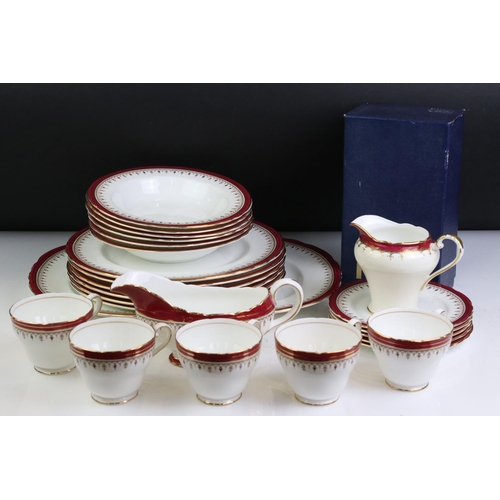 95 - Aynsley Bone China Dinner and Tea ware decorated with red deep borders and gilt highlights including... 