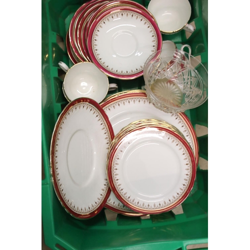 95 - Aynsley Bone China Dinner and Tea ware decorated with red deep borders and gilt highlights including... 