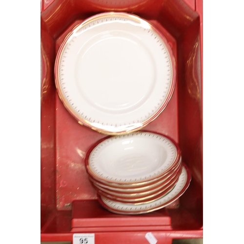 95 - Aynsley Bone China Dinner and Tea ware decorated with red deep borders and gilt highlights including... 