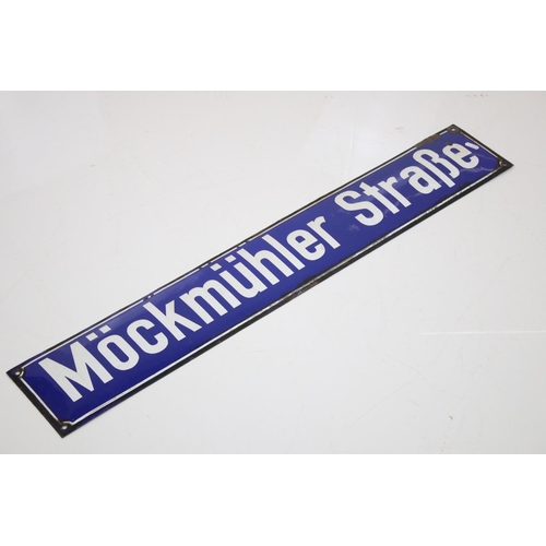 135 - Early to Mid 20th century German Blue ground Enamel Street Sign ' Mockmuhler Strabe ', 95cm long