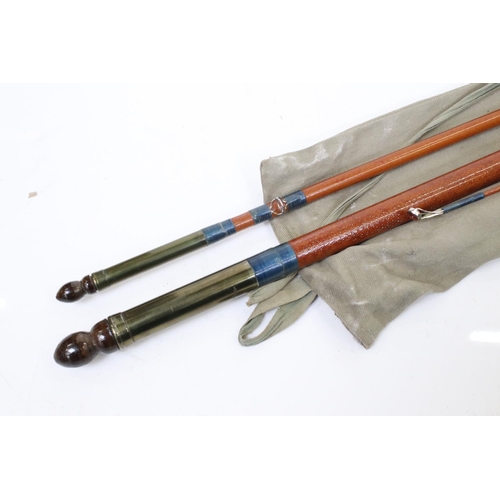 391 - Two vintage split cane fishing rods in original rod bags to include a Hardy example