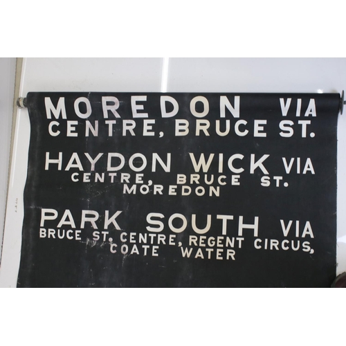 438A - Vintage Swindon bus blind destination street roll, 39 stops to include Wootton Bassett Road, Penhill... 