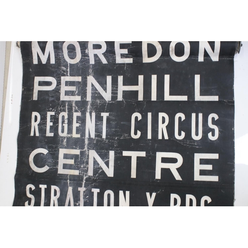 438A - Vintage Swindon bus blind destination street roll, 39 stops to include Wootton Bassett Road, Penhill... 