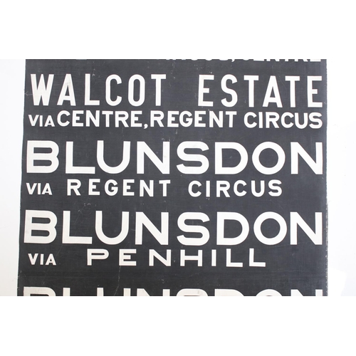 439 - Vintage Swindon bus blind destination street roll, 41 stops to include Blunsdon, Old Town Station, C... 