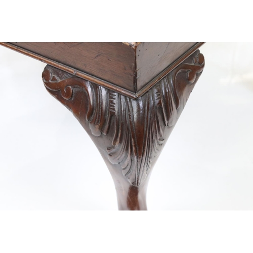 575 - George II style carved mahogany stool, the rectangular needlepoint drop in seat on leaf carved cabri... 