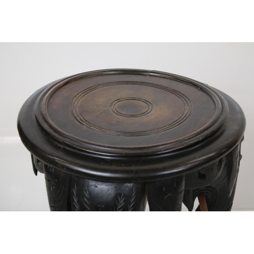 577 - Ebonised Circular Jardiniere / Plant Stand, the supports carved in the form of elephant heads, 38cm ... 