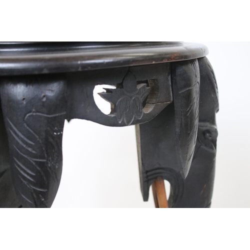 577 - Ebonised Circular Jardiniere / Plant Stand, the supports carved in the form of elephant heads, 38cm ... 