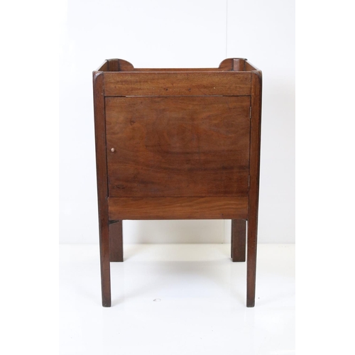 580 - George III Mahogany Night Stand with three-quarter gallery, tambour door to cupboard with three smal... 